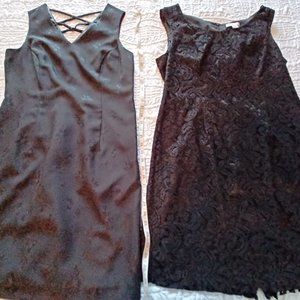 lace black dress, mid thigh, size 16, Coldwater Creek (on right)